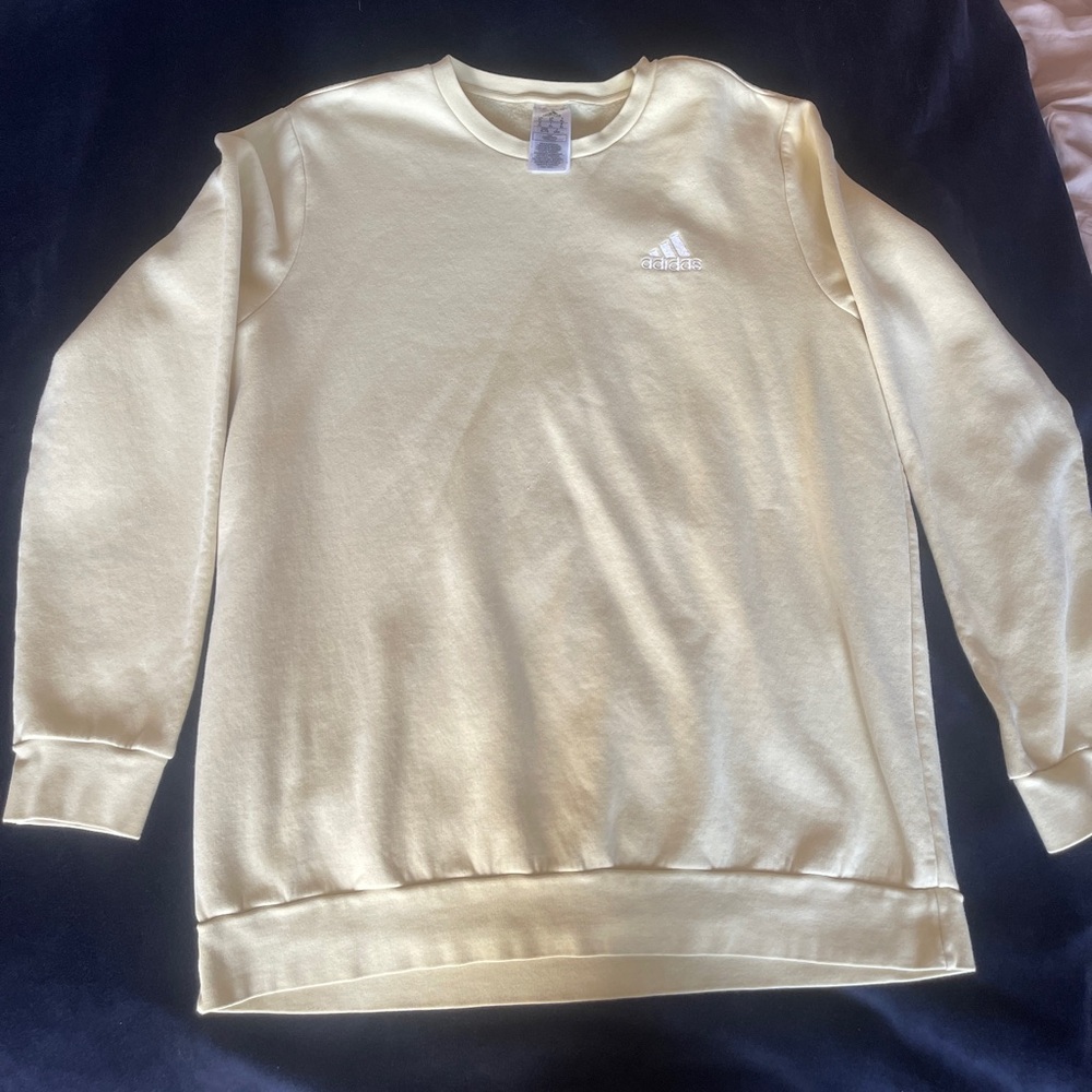 Adidas Pale Yellow Crewneck Sweater with Ribbed Cuffs